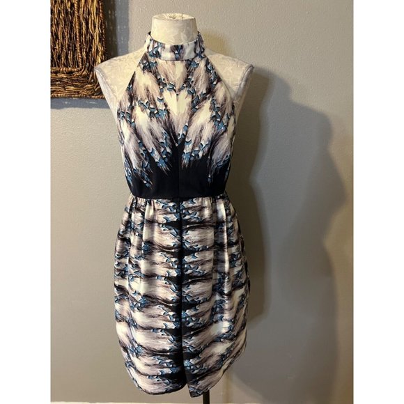 TIBI Backless A Line Dress 8 Silk Black Gray Ivory Blue NWT - Picture 5 of 12